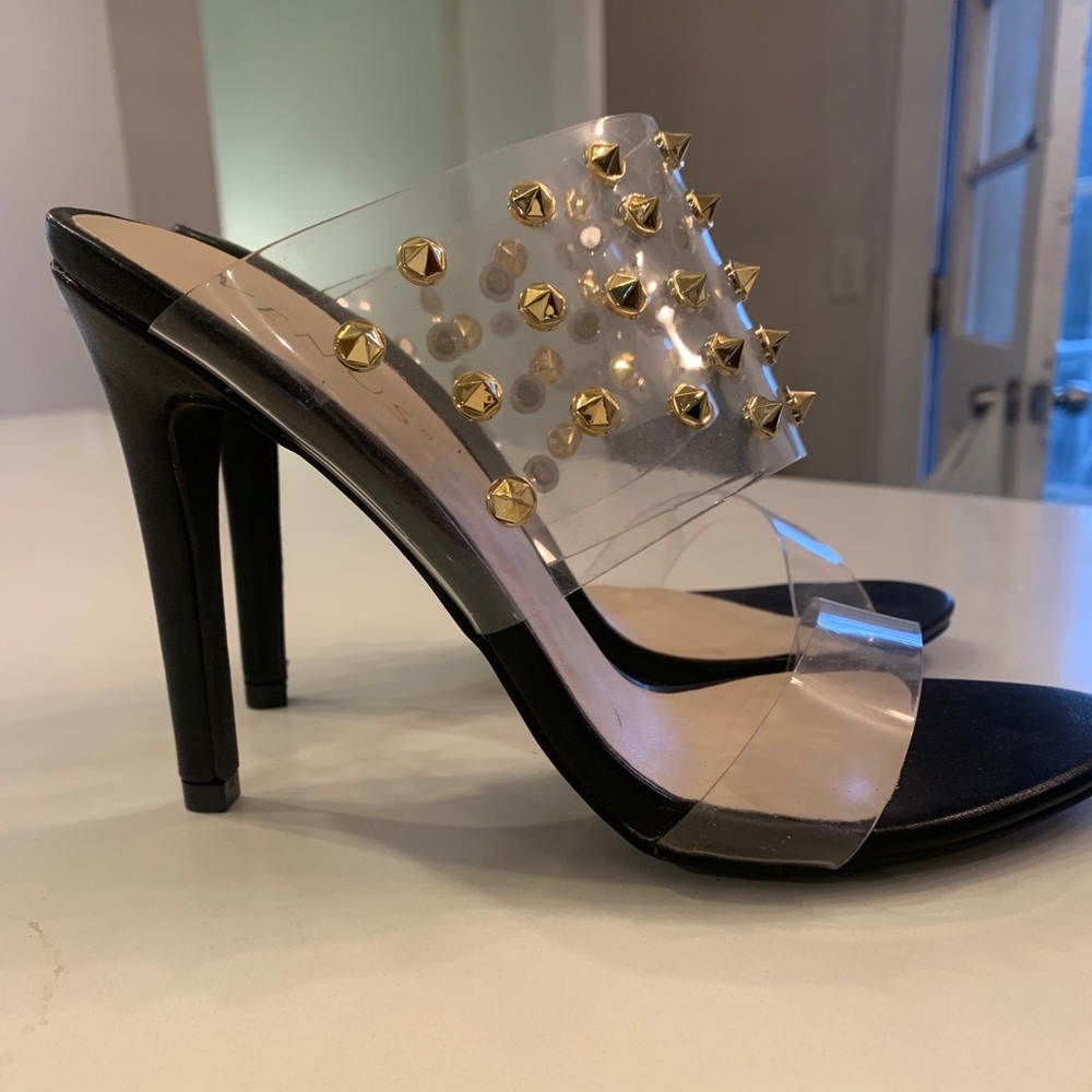 Black clear strap high heel shoe